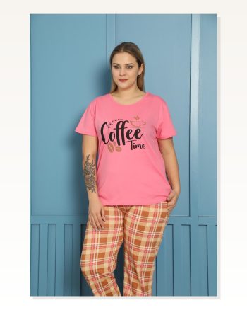 Moda Çizgi Women's 100% Cotton Short Sleeve Plus Size Pajama Set 202156