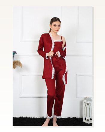Moda Çizgi Women’s 3-PIECE Claret Red Dressing Gown Set 16108