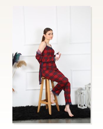 Moda Çizgi Women’s 3-PIECE Plaid Dressing Gown Set 16106