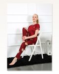 Moda Çizgi Women's Burgundy Short Sleeve Pajama Set 20388