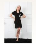 Moda Çizgi Women’s Combed Cotton Front Buttoned Black Tunic Nightgown 1032 Marketplace