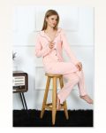 Moda Çizgi Women's Combed Cotton Long Sleeve Front Buttoned Pajama Set 2778