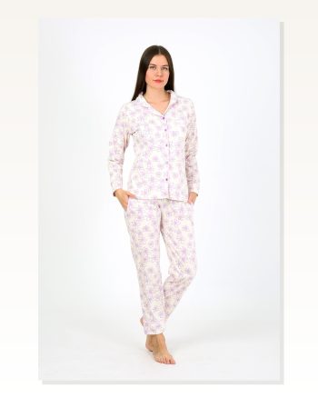 Moda Çizgi Women's Combed Cotton Long Sleeve Pajama Set 2776