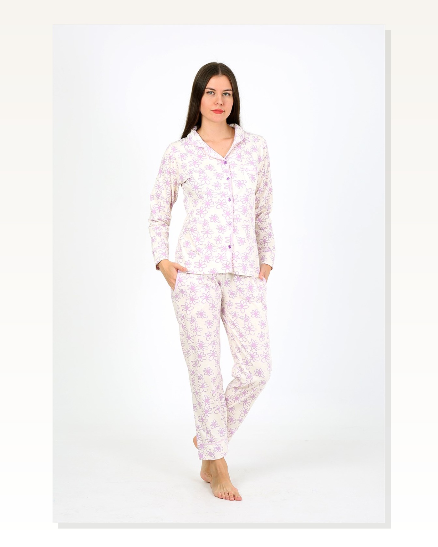 Moda Çizgi Women's Combed Cotton Long Sleeve Pajama Set 2776 Marketplace blank