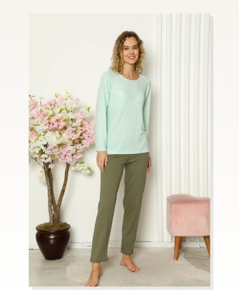 Moda Çizgi Women's Combed Cotton Long Sleeve Pajama Set 4110