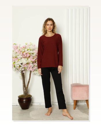 Moda Çizgi Women's Combed Cotton Long Sleeve Pajama Set 4111