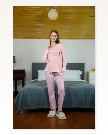 Moda Çizgi Women's Combed Cotton Long Sleeve Pajama Set 4115