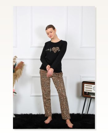 Moda Çizgi Women's Combed Cotton Long Sleeve Pajama Set 4129