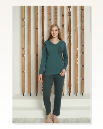 Moda Çizgi Women's Combed Cotton Long Sleeve Pajama Set 4146