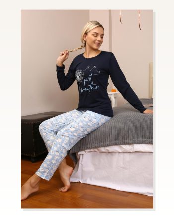 Moda Çizgi Women's Combed Cotton Long Sleeve Pajama Set 4189