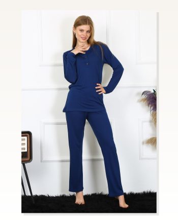 Moda Çizgi Women's Combed Cotton Long Sleeve Plaid Pajama Set 4169