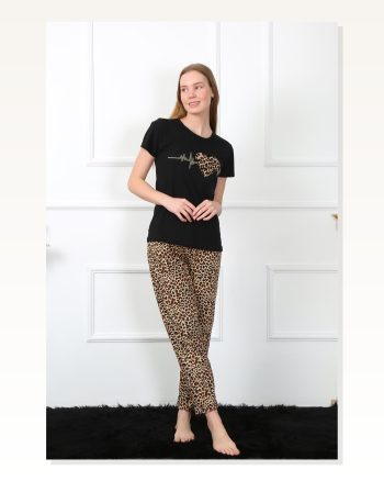 Moda Çizgi Women's Combed Cotton Short Sleeve Pajama Set 4128