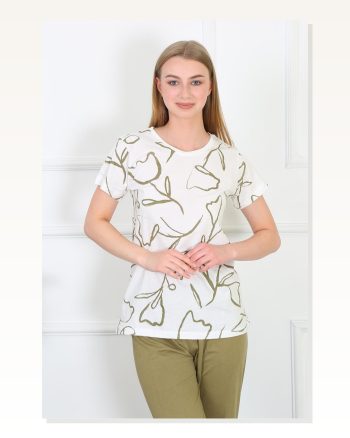 Moda Çizgi Women's Combed Cotton Short Sleeve Pajama Set 4141