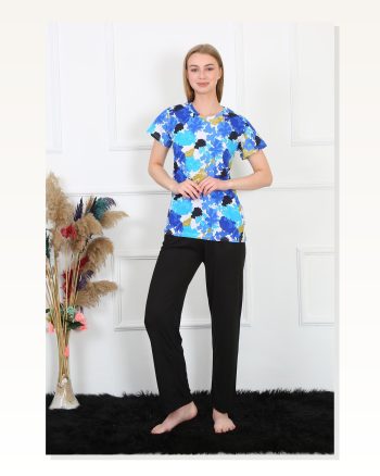 Moda Çizgi Women's Combed Cotton Short Sleeve Pajama Set 4142