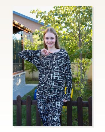 Moda Çizgi Women's Combed Cotton Wide Leg Pajama Set 4121