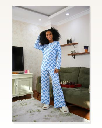Moda Çizgi Women's Combed Cotton Wide Leg Pajama Set 4122