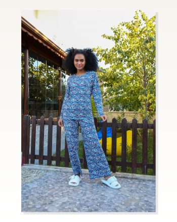 Moda Çizgi Women's Combed Cotton Wide Leg Pajama Set 4125