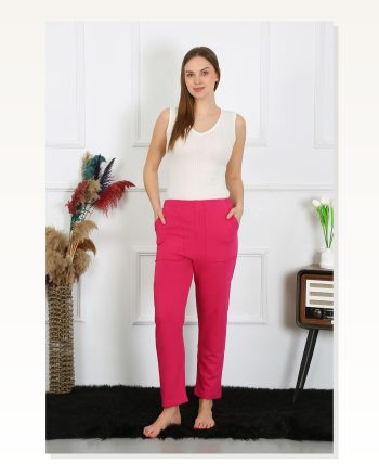 Moda Çizgi Women’s Cotton 3 Thread Bottom Tracksuit With Pockets Fuchsia 27510