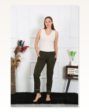Moda Çizgi Women’s Cotton Combed Single Bottom Pajamas With Pockets Khaki 27512