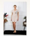 Moda Çizgi Women’s Cotton Combed Short Sleeve Buttoned Cream Tunic Nightgown 13109 Marketplace