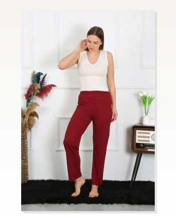 Moda Çizgi Women's Cotton Combed Single Bottom Pajamas Claret Red 27514