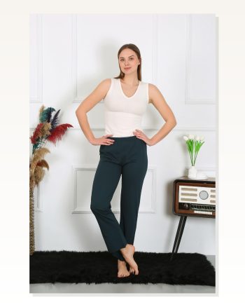 Moda Çizgi Women's Cotton Combed Single Bottom Pajamas Petrol 27514
