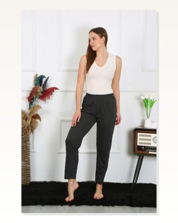 Moda Çizgi Women's Cotton Combed Single Bottom Pajamas Smoked 27514