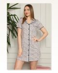 Moda Çizgi Women's Cotton Front Buttoned Nightgown 1003