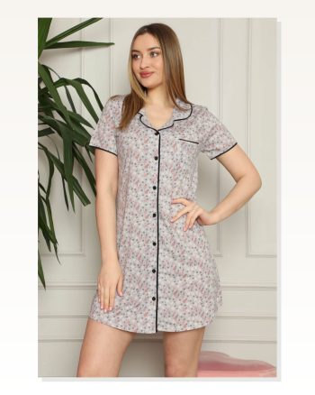 Moda Çizgi Women's Cotton Front Buttoned Nightgown 1003