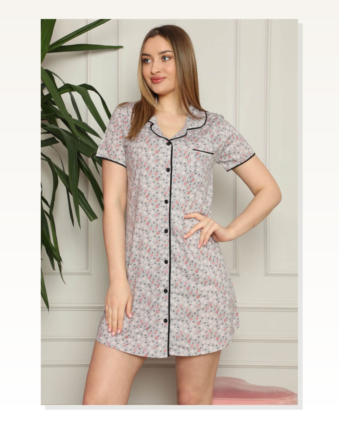 Moda Çizgi Women's Cotton Front Buttoned Nightgown 1003 Marketplace blank