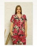 Moda Çizgi Women's Cotton Pocketed Short Sleeve Plus Size Pajama Set 202122