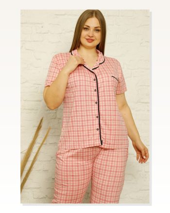 Moda Çizgi Women's Cotton Pocketed Short Sleeve Plus Size Pajama Set 202126