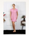 Moda Çizgi Women’s Cotton Woven Short Sleeve Buttoned Pink Tunic Nightgown 13110 Marketplace