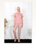 Moda Çizgi Women's Dusty Rose Short Sleeve Pajama Set 20388
