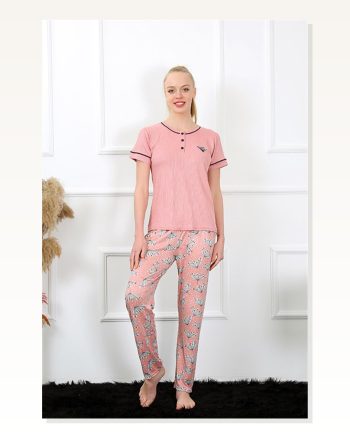 Moda Çizgi Women's Dusty Rose Short Sleeve Pajama Set 20388