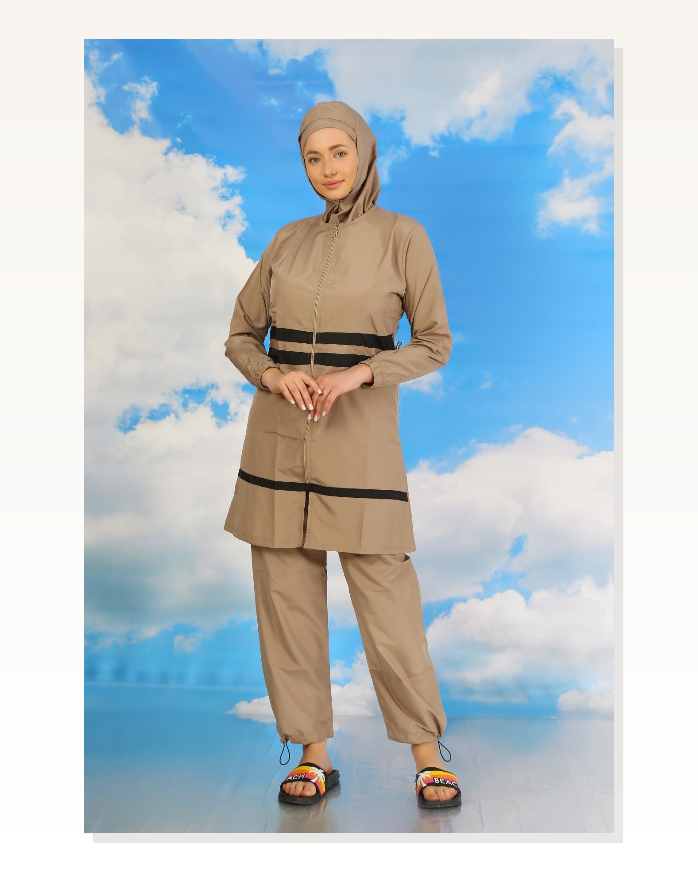 Moda Çizgi Women's Full Hijab Swimsuit Beige 31061 Marketplace blank
