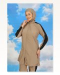 Moda Çizgi Women’s Full Hijab Swimsuit with Trousers and Stripes Beige 31066 Marketplace