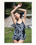 Moda Çizgi Women's High Waist Slip Tankini Dress Swimsuit Black 36001
