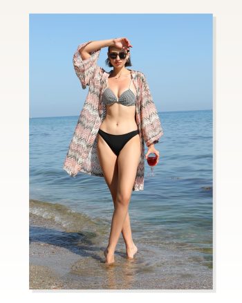 Moda Çizgi Women's Kimono Pareo Beach Dress Milk Brown 38040