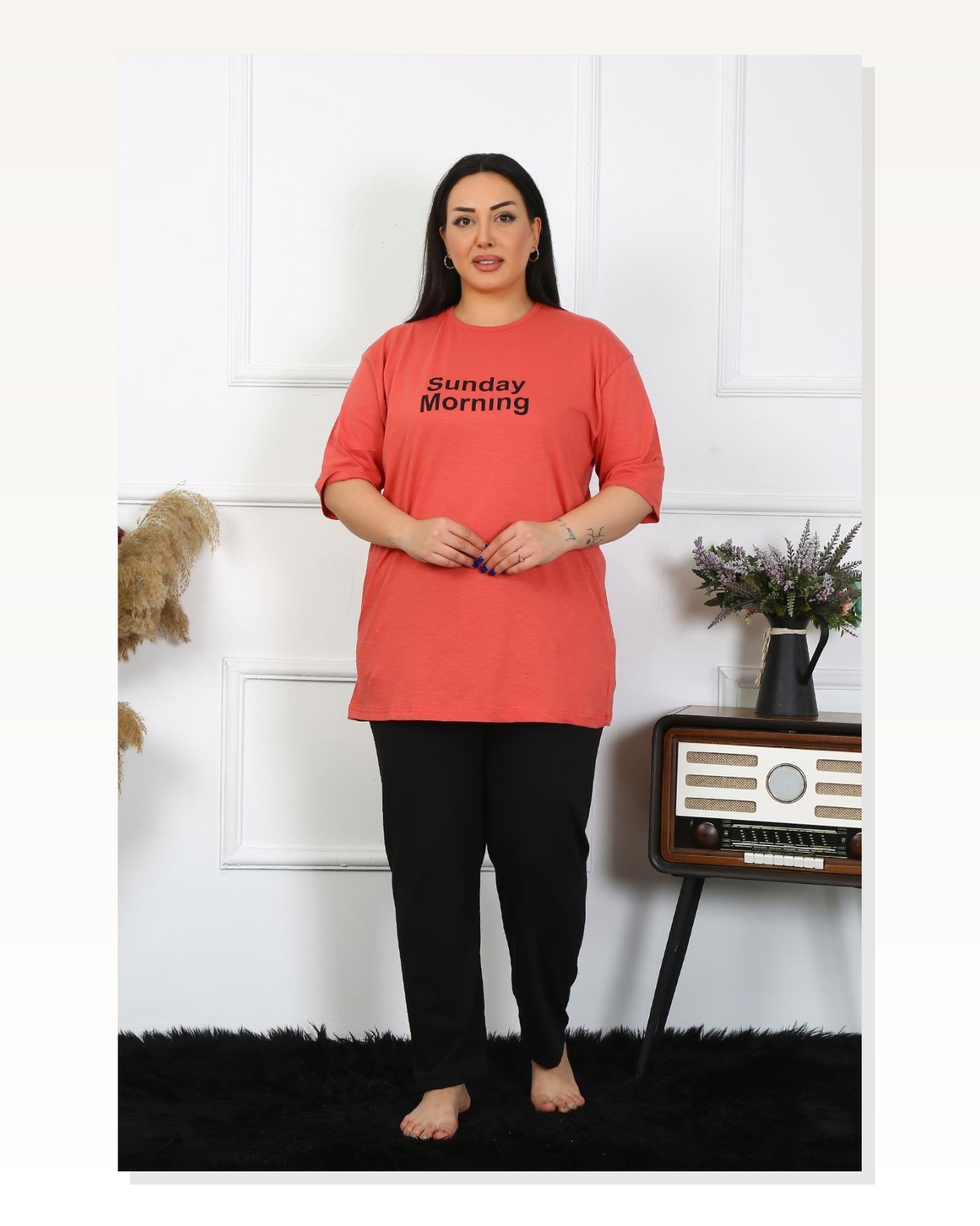 Moda Çizgi Women's Large Size Coral Pajama Set 202404 Marketplace blank