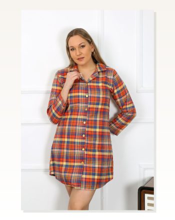 Moda Çizgi Women's Large Size Cotton Buttoned Long Sleeve Tunic Nightgown 12206
