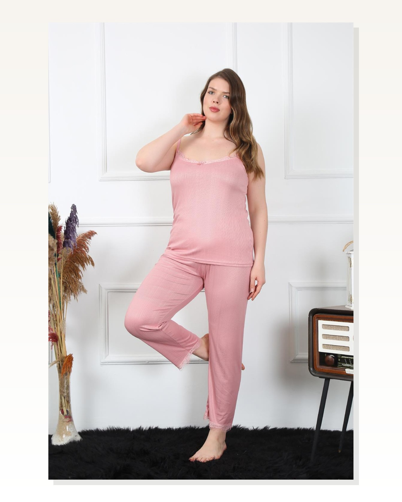 Moda Çizgi Women's Large Size Powder Rope Strap Pajama Set 202195 Marketplace blank
