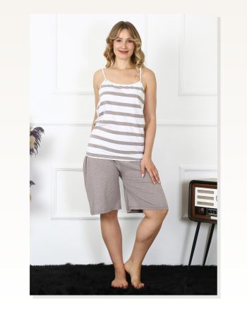 Moda Çizgi Women's Large Size Rope Strap Pajama Set 202208