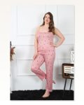 Moda Çizgi Women's Large Size Salmon Rope Strap Pajama Set 202196