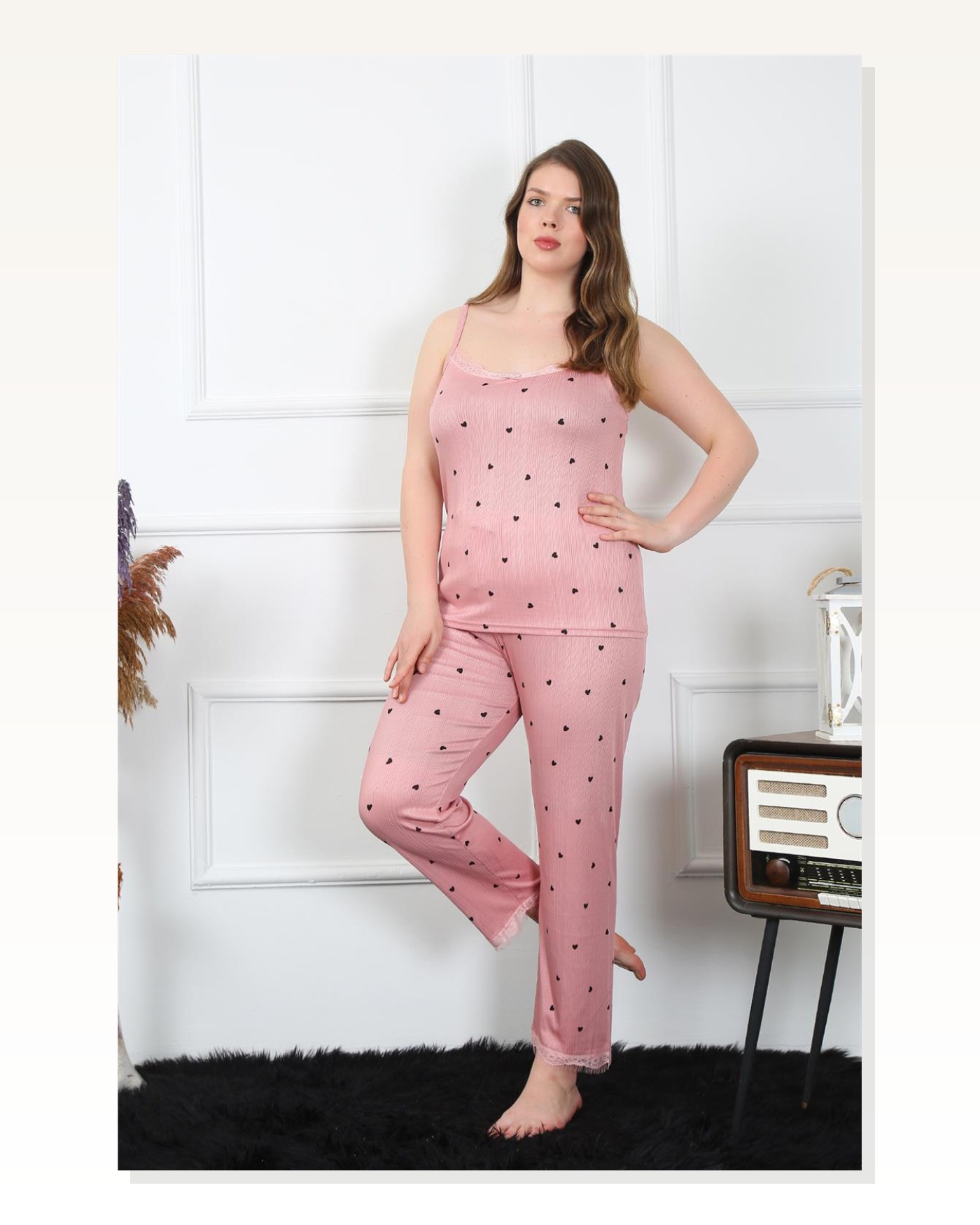 Moda Çizgi Women's Large Size Salmon Rope Strap Pajama Set 202196 Marketplace blank
