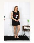 Moda Çizgi Women’s Large Size Thick Strap Combed Cotton Above Knee Black Nightgown 12501 Marketplace