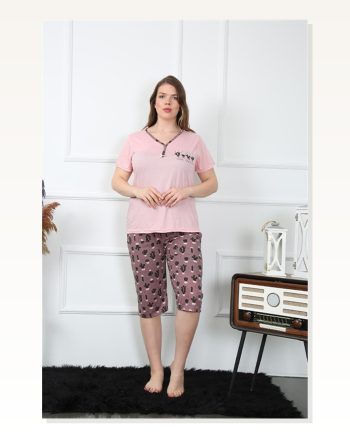 Moda Çizgi Women's Large Size Viscon Capri Pajama Set 202202