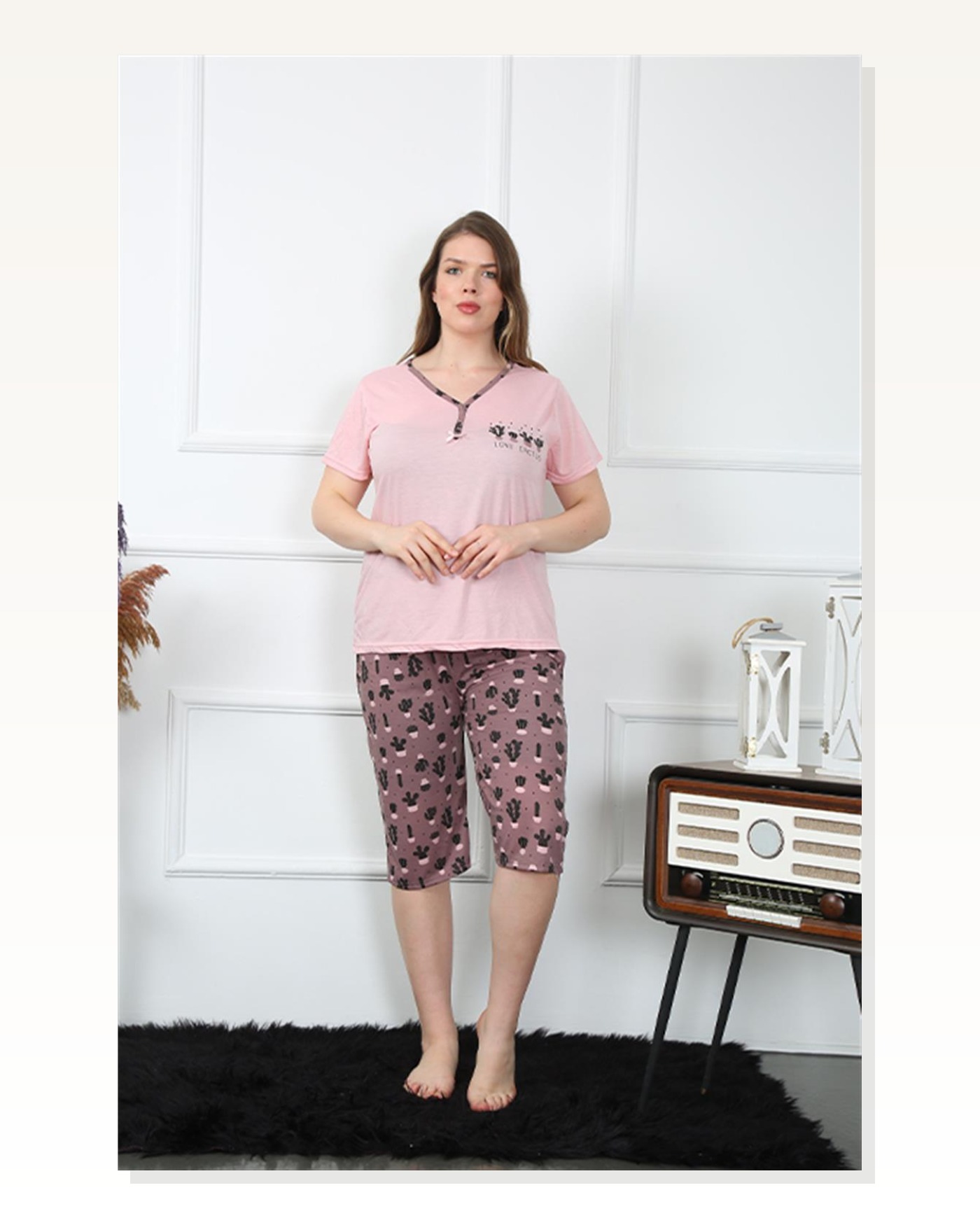 Moda Çizgi Women's Large Size Viscon Capri Pajama Set 202202 Marketplace blank
