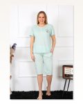 Moda Çizgi Women's Large Size Viscon Water Green Capri Pajama Set 202193