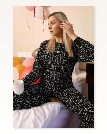 Moda Çizgi Women's Long Sleeve 3 Thread Combed Cotton Pajama Set 4180